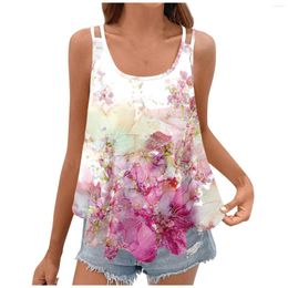 Women's Tanks Fashion Floral Printed Round Neck Sleeveless Women Loose Casual Basic Camisole Top Lady Pullover Vest 2023