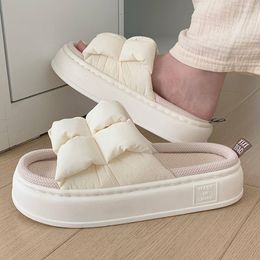 GAI GAI GAI Women Summer Four Seasons Checked 4cm Thick Soft Sole Linen Indoor Home Bedroom Couple Floor Slippers 230717