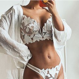 Bras Sets French Lingerie Sexy Women Underwear Set Push Up Bra Lace Transparent Bra Panty Sets Wedding White Thin Underwear 230717