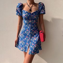 Casual Dresses Elegant Women Dress Fashionable Bubble Sleeve Button Bodycon Floral Shorts 2023 Summer Sexy Party Beach Daily