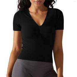 Women's Shapers Sexy V Neck Seamless Yoga Wear Threaded Knit Shapewear Tops Tee Shirts Girls T Shirt Women Plain