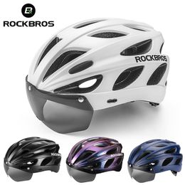 Cycling Helmets ROCKBROS Plus Size Bicycle Helmet Goggles Dual Mode MTB Road Bike Sunglass Safety Cap Electric Scooter Equipment 230717