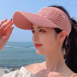 Wide Brim Hats Fashion Folds Design Women Empty Top Hat Summer Solid Colour Large Sunscreen Outdoor Elastic Fabric Sports Sun Cap 8010