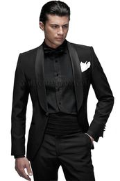 Men's Suits Blazers Classic Mens Groomsmen Shawl Satin Lapel Groom Tuxedos Black Wedding Man Suit JacketPantsTieGirdle B655 230718