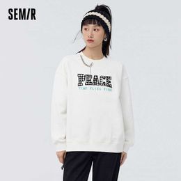 Womens Hoodies Sweatshirts Semir Hoodies Women Fashionable Cool Spring Loose Personalised Fried Street Fleece Round Neck Bottom Sweatshirt Fashionab J230718