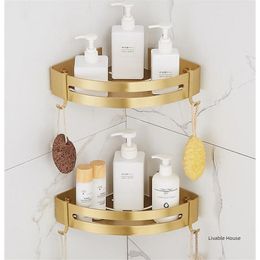 Brushed Gold Aluminium sector Corner Shelf Wall Mounted rectangle Bathroom Shelf Bath Shower Shelf Shampoo Holder Corner shelf 230717