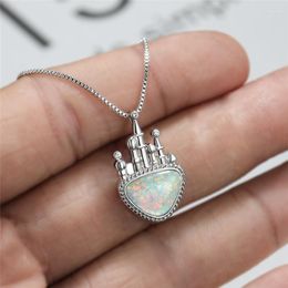 Pendant Necklaces Trendy Geometry Opal Wedding Necklace Cute Female Crystal Castle Classic Silver Colour Chain For Women