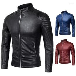 Men's Jackets Spring Autumn Stand-Up Collar Leather Jacket Men Slim Fashion Coat High-Quality