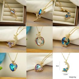 Pendant Necklaces Vintage Cubic Zirconia For Women Gold Colour Moon With CZ Stone Elegant Dating Party Jewellery Gift