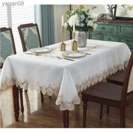 Luxury Lace Embroidered Linen Table Cloth Table Runner Placemat Dining Table Decor Decorative Tablecloth L230626