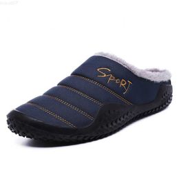 Slippers New Winter Slippers Men Indoor Warm Comfortable Cotton Shoes Short Plush Flat Heel Male Slipper Waterproof Nonslip Home Slippers L230718