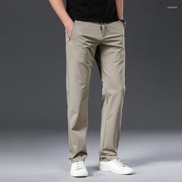 Men's Pants Casual Men Summer Thin Breathable Trousers Mid Straight Drawstring Loose Solid Color