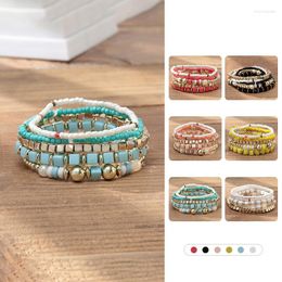 Charm Bracelets Bohemia Blue Multilayer Rice Bead Bracelet For Women Fashion Square Beaded Hand Woven Stretch Beach Jewelry Accessories