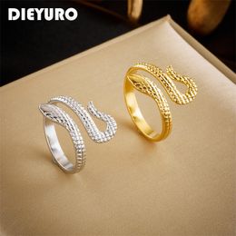 DIEYURO 316L Stainless Steel Snake Adjustable Finger Ring For Women New Trend Girls Open Rings Jewelry Birthday Gifts Bijoux