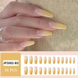 False Nails 24PCS Sweet Fake Long Flat Head Full Cover Gradient Yellow Artifical Nail Finished Piece DIN889