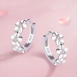 Hoop Earrings 925 Silver Needle Women's Fashion High Quality Jewelry Crystal Zircon Flower Type Three Five-leaf