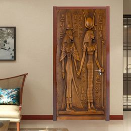 Wall Stickers European Style Retro Door Sticker 3D Egyptian Sculpture Wallpaper Living Room Kitchen PVC Waterproof Home Decal Vinyl Mural 230717