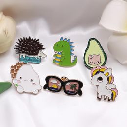 Brooches Cute Avocado Sunglasses Small Dinosaur Alloy Enamel Badge Pin Six Piece Brooch Combination Accessories Girl Gift Man For Friends