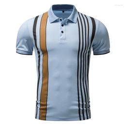Men's Polos Summer Polo Shirt Plaid Stripe Business Casual T-shirt Breathable Elastic Top Men Clothing
