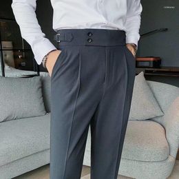 Men's Suits Suit Pants Cropped Leggings Summer High Waisted Business Solid Straight Casual Office Formal Trousers Men Work Coveralls