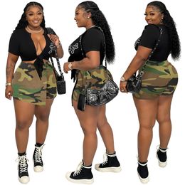 Plus size Dresses Truen 2023 spring summer Arrival mid waist S 3XL Camo irregular culottes Fashion short skirt plu s clothing 230718