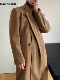 Men's Wool Blends Mauroicardi Autumn Winter Long Cool Warm Woolen Coat Men Luxury Designer Clothes 2023 Elegant England Style Wool Blends Overcoat HKD230718