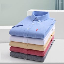 Men's Casual Shirts Summer Cotton Oxford Short Sleeve For Men Single Pocket Tops Solid Colour Slim Fit Formal Shirt Vintage Office Clothes