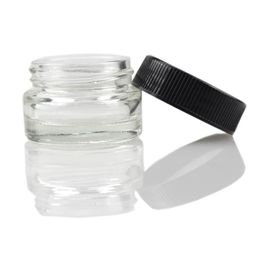 Food Grade Non-Stick 5ml Glass Bottle Tempered Wax Dab Jar Dry Herb 50g Concentrate Container with Black Lid253h