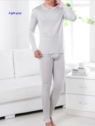 Men's Thermal Underwear Arrival Double-faced Knitted Natural Silk V-neck Men Long Johns Pure