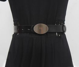 Belts Women's Runway Fashion Black Genuine Leather Cummerbunds Female Dress Corsets Waistband Decoration Narrow Belt R1930