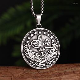 Pendant Necklaces Stainless Steel Double Flower Coin Medal Necklace Men And Women Personality Trend Punk Jewellery Accessories