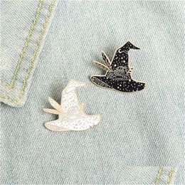 Pins Brooches Witch Magic Hats Enamel Pins Black White Halloween Unique Design Feather Starry Sky Flowers Gift For Party Dercoratio Dhxwq