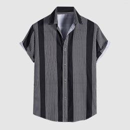 Men's Casual Shirts Stripe Chains Print Shirt Summer Short Sleeve Button Turn-Down Collar Plus Size Fashion Cardigan