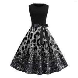 Casual Dresses Womens Summer Round Neck Sleeveless Print Vintage Rockabilly Swing Dress Lady Tunics For Women Tie Midi