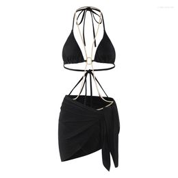 Women's Swimwear 2023 European And American Summer Solid Color Slim Fit Super Spicy Sexy Fashion Mesh Three Piece