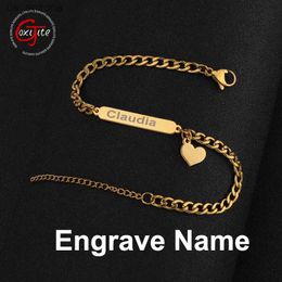 Goxijite 2021 Engraving Letter Name Date Women Men Bracelets Custom Stainless Steel Adjustable Love Bangles For Children Gift L230620