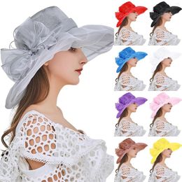 Wide Brim Hats Spring Summer Mesh Sunshade Hat Flower Temperament Elegant Sun Lace Bownot Dome Large Fashion For Woman