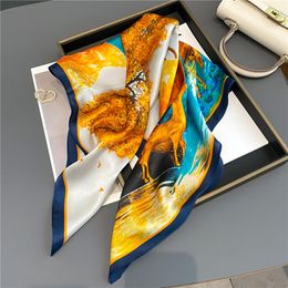 Scarves Design 2023 Print Pure Silk Scarf Women Wraps Summer Headkerchief Hijab Shawl Foulard Neck Tie Hair Hand Wirst Bandana