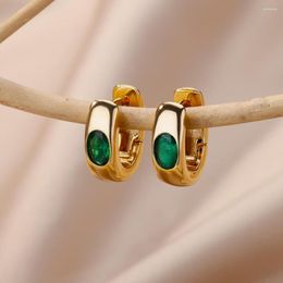 Hoop Earrings Fashion Colored Zircon Oval For Women Green Crystal Stainless Steel Circle Earring Aesthetic Wedding Jewelry Party