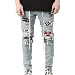 laamei men stretchy ripped skinny moto biker jeans destroyed hole slim fit denim pants big size hiphop casual men jeans pants1224M