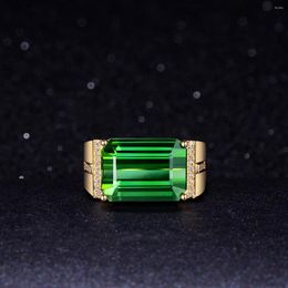 Cluster Rings Forcefully Plated 18K Gold Colour Master Emerald Rectangular Men's Ring Open Mouth