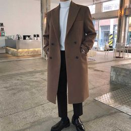 Men's Wool Blends Men's Autumn Winter Long Woolen Coat Windbreaker New Korean Trendy Clothes Thicken Overcoat Gentleman Elegant Trench HKD230718