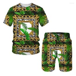 Men's Tracksuits Two-Piece Sportswear 3D Printed T-shirt Set Chain Leaf Beach Clothing Luxury Designer Suit Street Plus Size