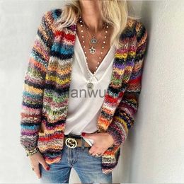 Women's Sweaters Women Elegant Multicolor Print Knitted Cardigans Sweater 2021 Autumn Winter Long Sleeve Coat Tops Ladies Casual Pocket Sweaters J230718