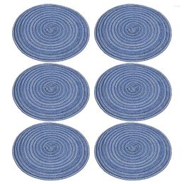 Table Mats 6Pcs Pot Trivets Large Braided Woven Trivet Cotton Thread Weave Cup Dish Pad Mat Blue