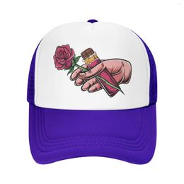 Ball Caps Hand Holding A Rose And Chocolate Bar Mesh Cap Trucker Baseball Outdoor Sports Dad Hat Cartoon Movie