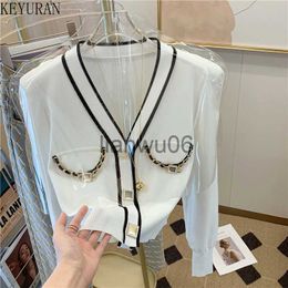 Women's Sweaters Autumn Summer Vneck Knitted Cardigan Women Korean Causal Solid Single Breasted BlackWhite Sweater Coat Woman Knitwear Top Crop J230718 J230718