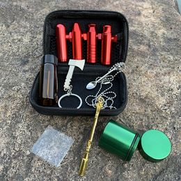 Portable snuff bottle smoking set pipe metal smoking kit 13 piece set with funnel dab tool metal spoon dry herb container tobacco tank and storage bag