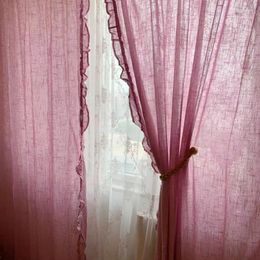 Curtain Pure Linen Curtains For Living Room European Natural Flax Soft Purple Pink Ruffle Bedroom Custom Dining