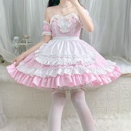 Lolita Pink Princess Dress Japanese Anime Cosplay Lolita Maid Costumes Lace Off Shoulder Elegant Kawaii Party Dance Outfits 2023